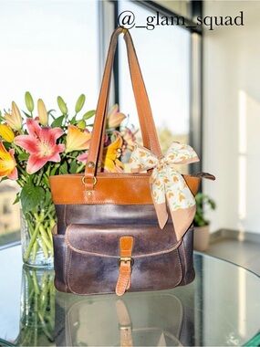 Patricia Nash Bolsena Heritage Two-Tone Leather Tote Bag - EUC